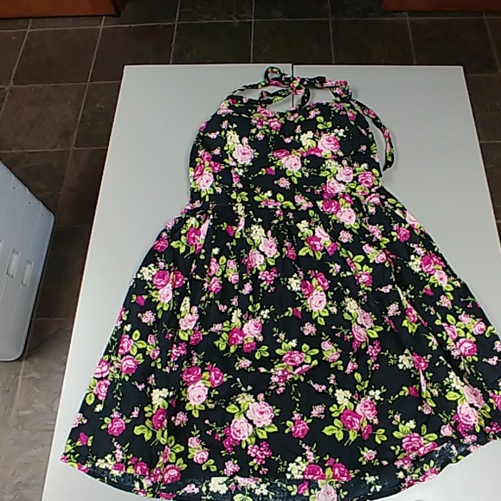 Black floral halter dress